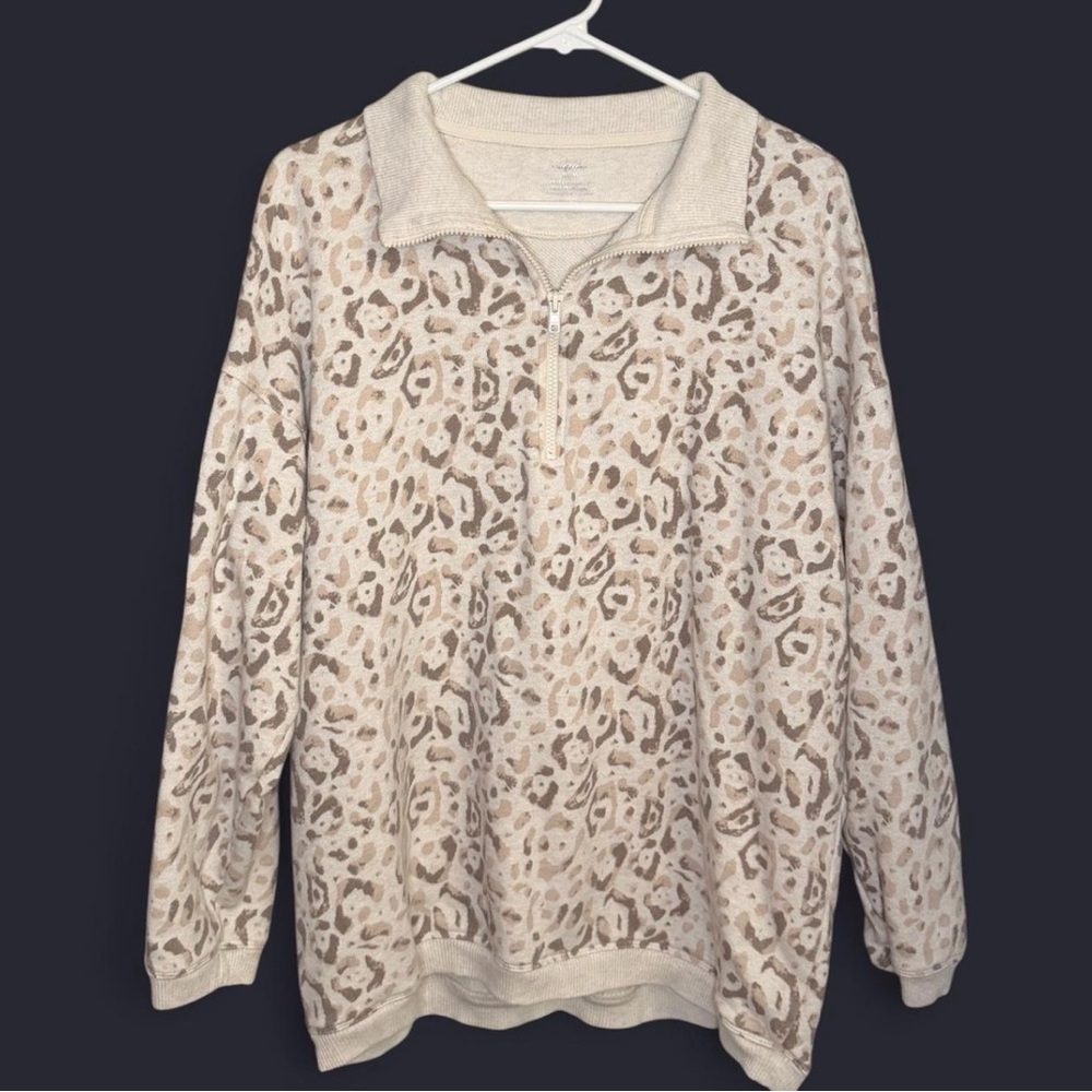 Aerie Leopard Print Quarter-Zip Pullover
